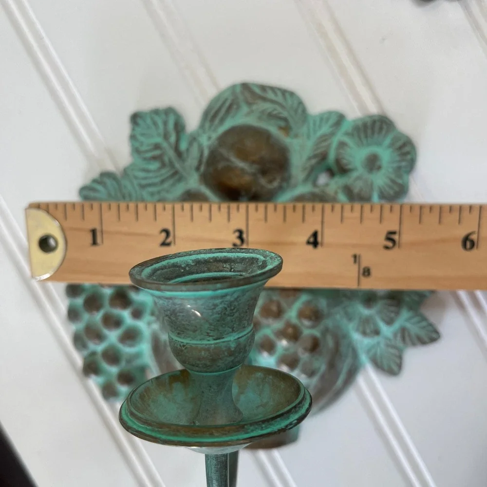 Vintage Brass Fruit‎ Basket Wall Sconces Pair Verdigris Patina Grapes Floral